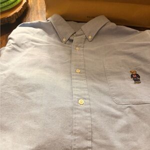Polo by Ralph Lauren Light  Blue Shirt with Bear Embroidery, Hard to find bear